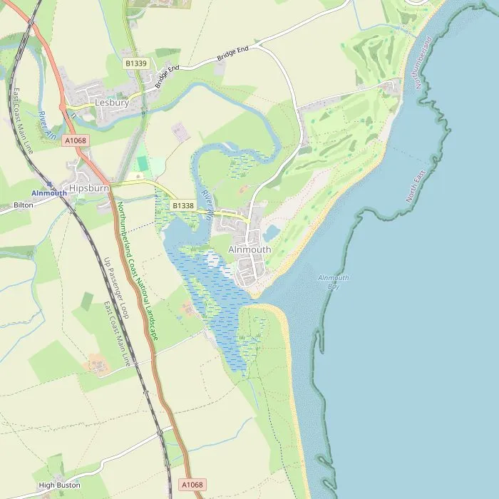 Kaart van Alnmouth met vier van de zeven bezienswaardigheden