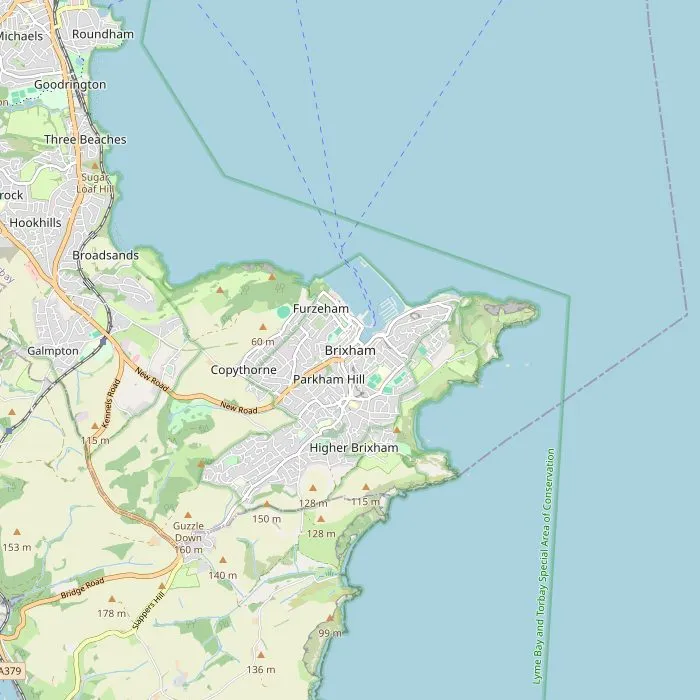 Kaart van Brixham met de zeven bezienswaardigheden