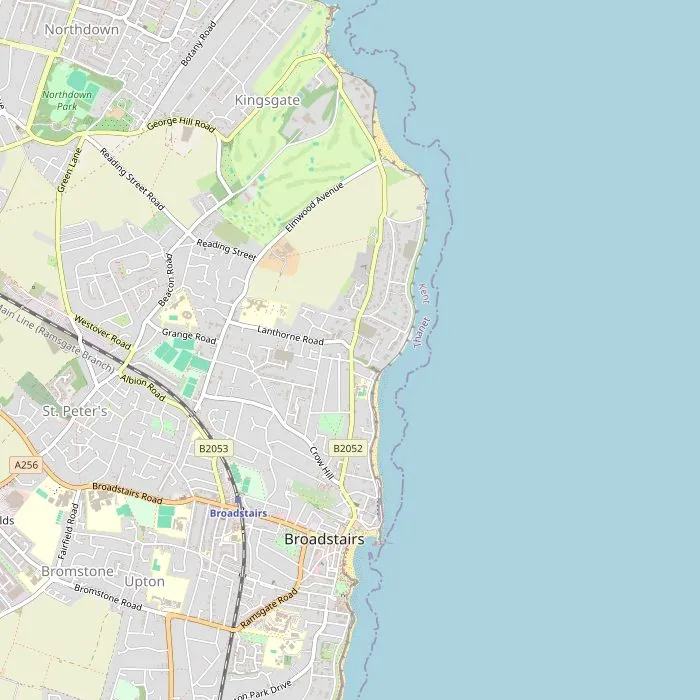 Kaart van Broadstairs met Viking Bay, het museum, de Old Town en de baaien