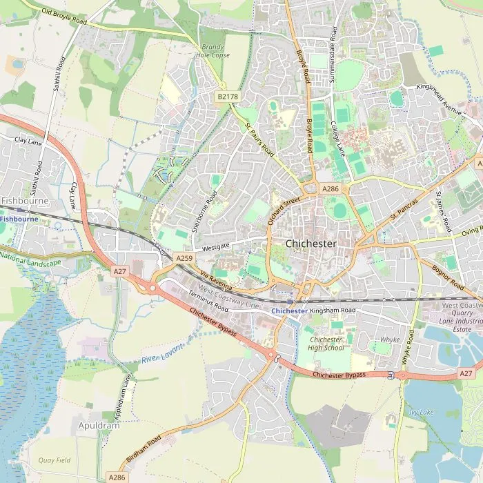 Kaart van Chichester met de bezienswaardigheden