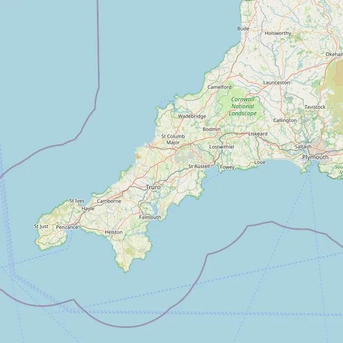 Kaart van Cornwall met St Ives, Land's End, het Eden Project en Tintagel