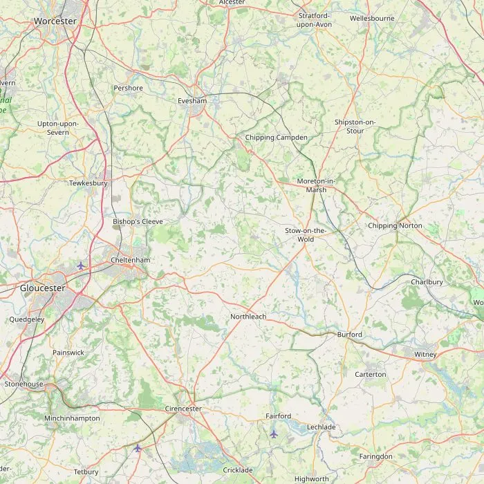 Kaart van de Cotswolds met Hidcote, Sudeley Castle en Bibury
