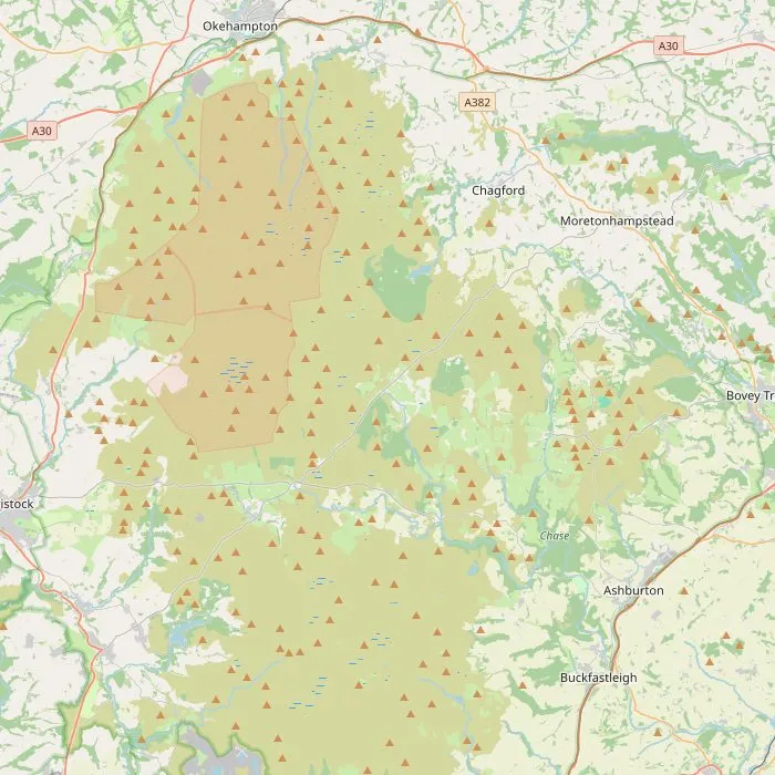 Kaart van Dartmoor met de bezienswaardigheden