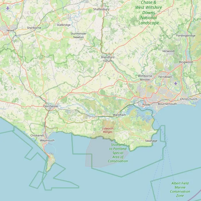 Kaart van Dorset met Durdle Door, Lulworth Cove, Corfe Castle en Poole