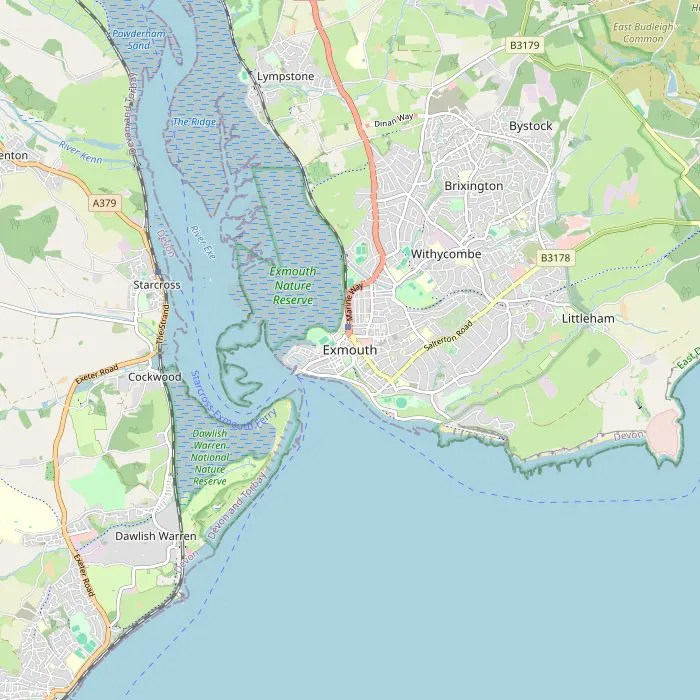 Kaart van Exmouth met de zeven bezienswaardigheden