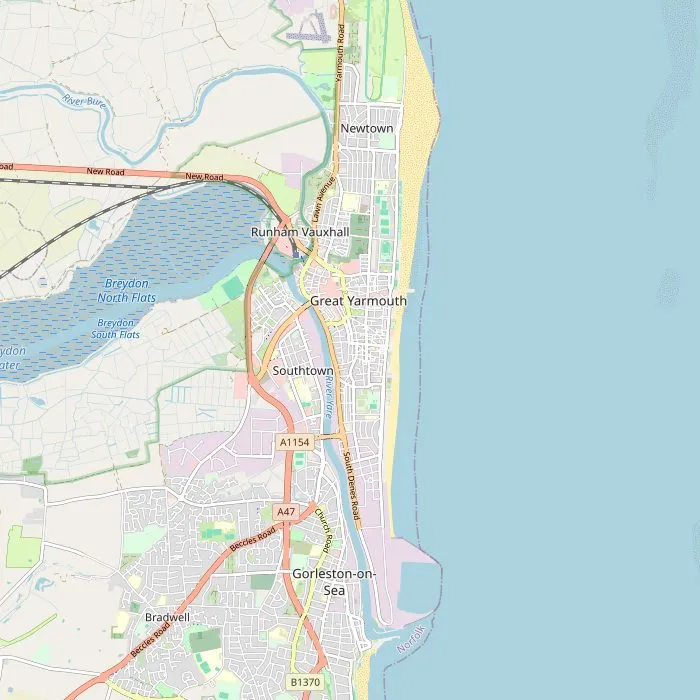 Kaart van Great Yarmouth met de zeven bezienswaardigheden