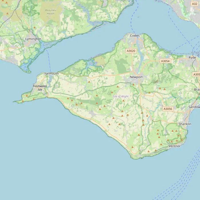 Kaart van de Isle of Wight met The Needles, Osborne, Carisbrooke, Ventnor, Shanklin en Yarmouth