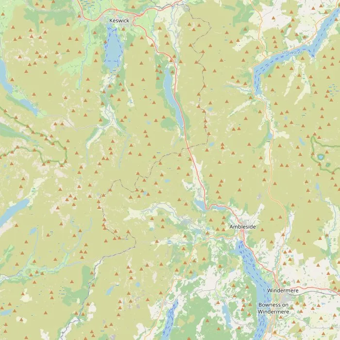 Kaart van het Lake District met de acht bezienswaardigheden