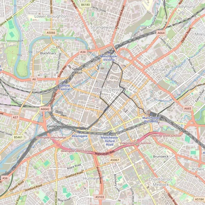 Kaart van Manchester met de bezienswaardigheden