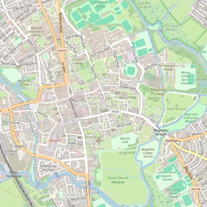 Kaart van Oxford met de bezienswaardigheden