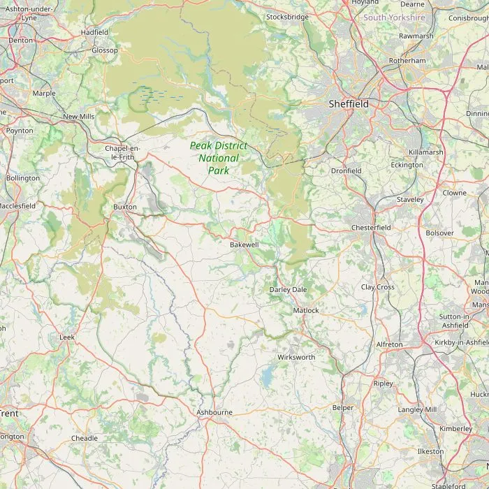 Kaart van het Peak District met de acht bezienswaardigheden