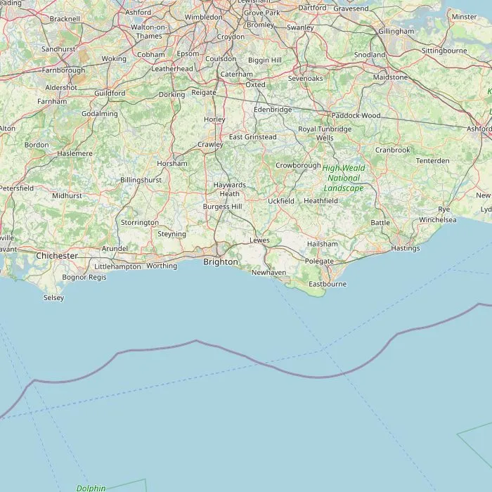 Kaart van Sussex met de zeven bezienswaardigheden