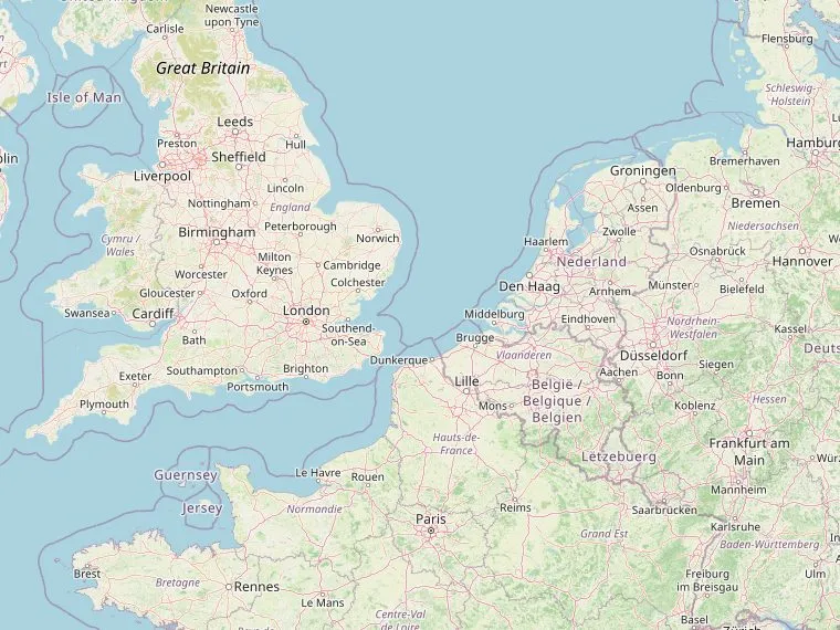 Kaart met de routes vanuit Nederland naar Leamington Spa