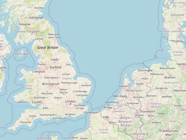 Kaart met de routes vanuit Nederland naar Berwick-upon-Tweed