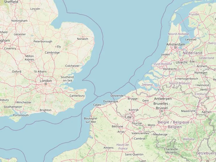 Kaart met de routes vanuit Nederland naar Chichester