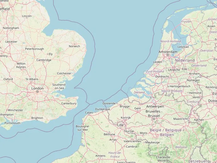 Kaart met de routes vanuit Nederland naar Great Yarmouth