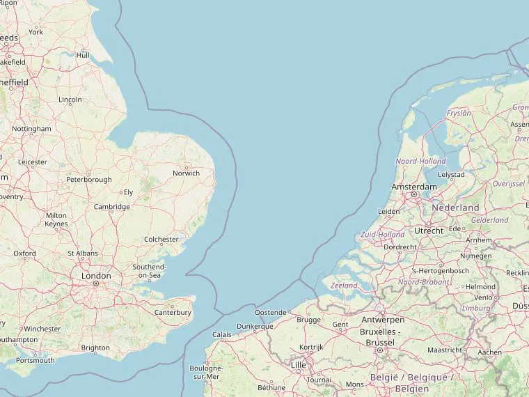 Kaart met de routes vanuit Nederland naar Grimsby