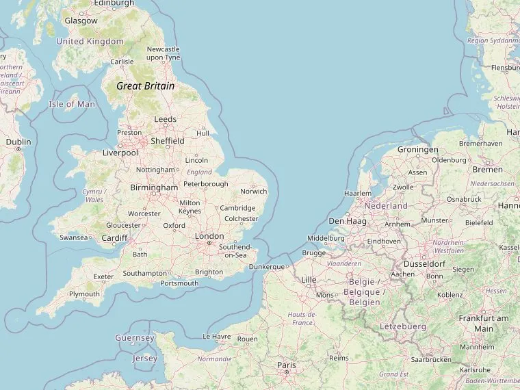 Kaart met de routes vanuit Nederland naar Lancaster
