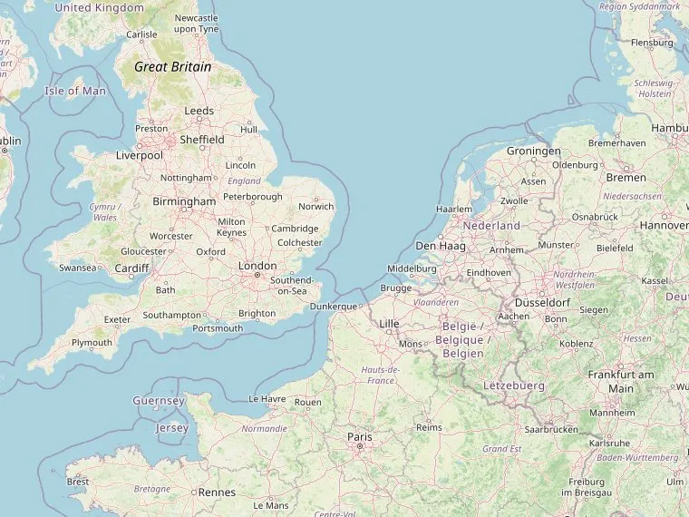 Kaart met de routes vanuit Nederland naar Lichfield