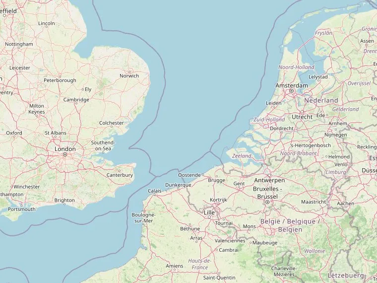Kaart met de routes vanuit Nederland naar Lowestoft