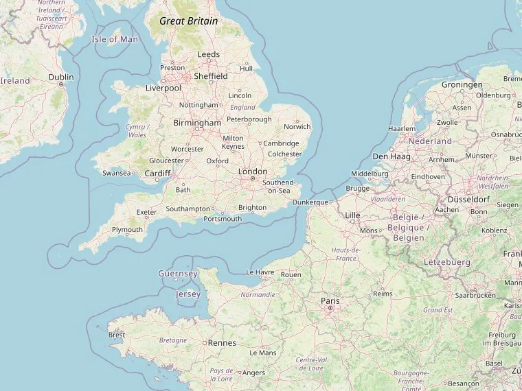 Kaart met de routes vanuit Nederland naar Mousehole