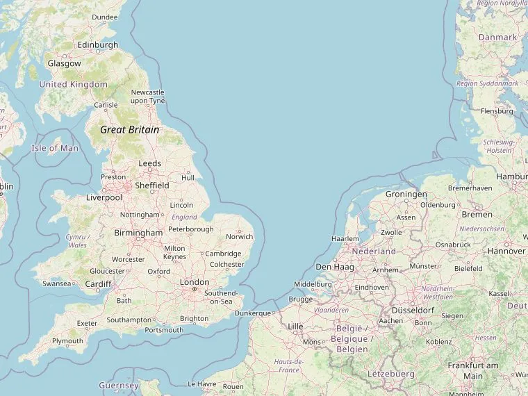 Kaart met de routes vanuit Nederland naar Northumberland