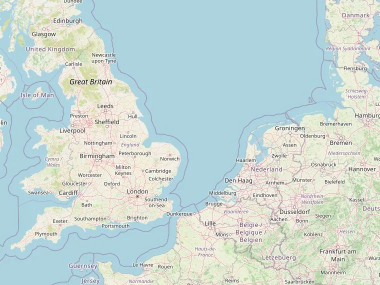 Kaart met de routes vanuit Nederland naar Tynemouth