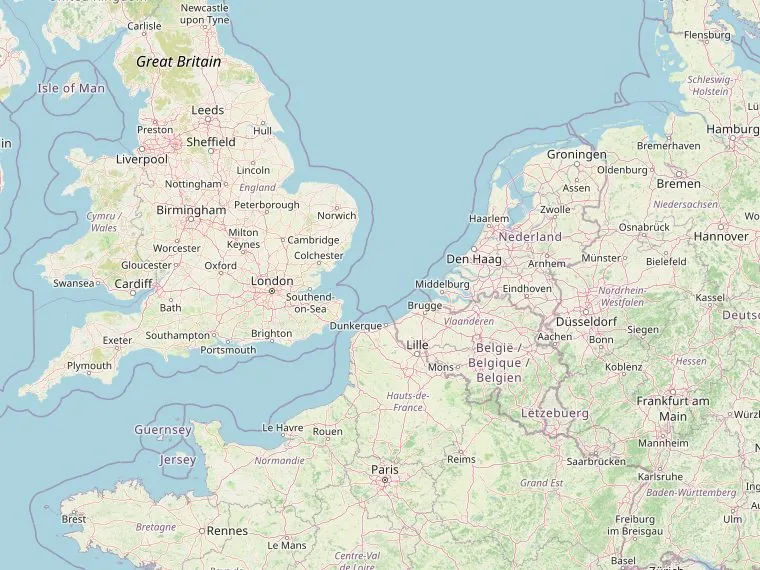 Kaart met de routes vanuit Nederland naar Winchester