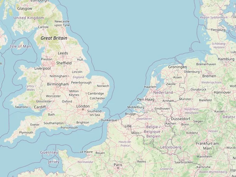 Kaart van de Noordzee met de routes vanuit Nederland naar York
